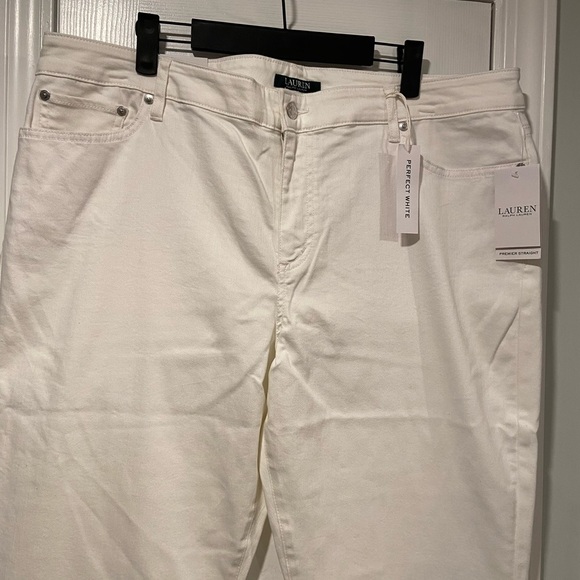 NWT LRL Ralph Lauren Size 18W White Mid Rise Straight Leg Stretch Denim Jeans - Picture 2 of 13